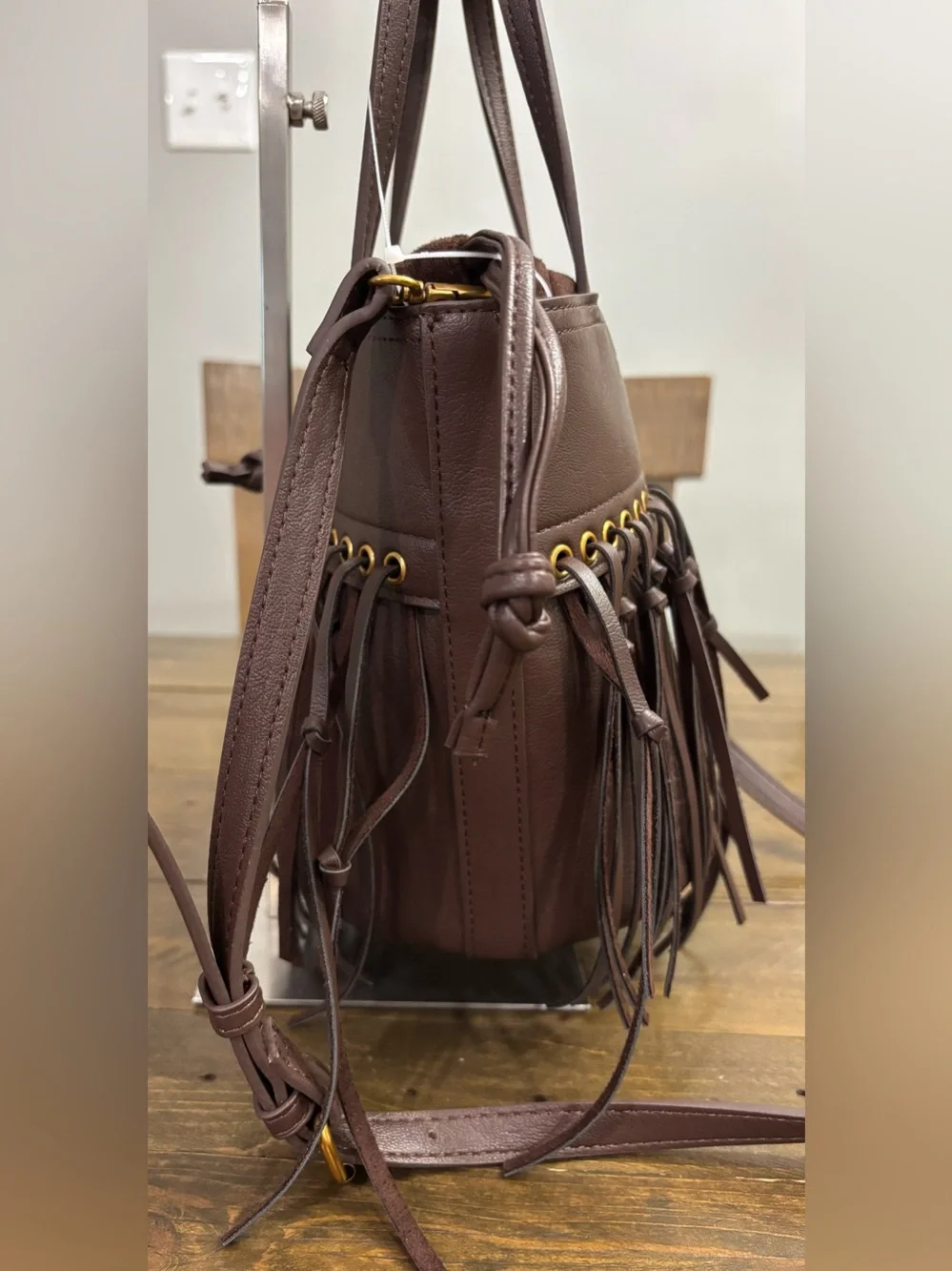 Steve Madden Dark Brown Leather Fringe Boho Style Crossbody Bag